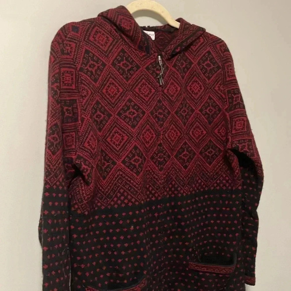 Pure & simple  100% lambswool black red full zip hooded cardigan sweater jacket - Picture 2 of 6